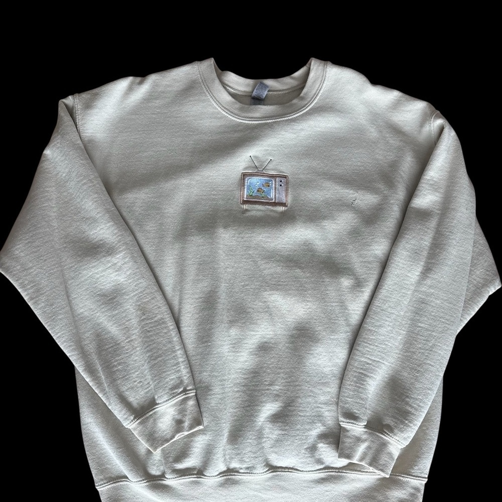 Cream/ Biege Sweatshirt with TV Fish Embroidery - Picture 2 of 7